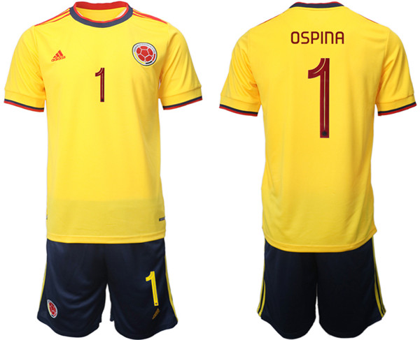 Men's Colombia #1 Ospina Yellow Home Soccer Jersey Suit